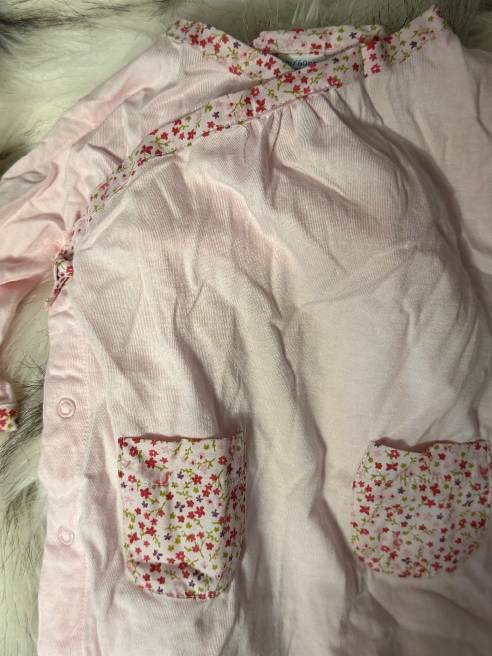 NWT Petit Bateau Baby Pink Floral-Trim One-Piece Romper - Picture 2 of 6